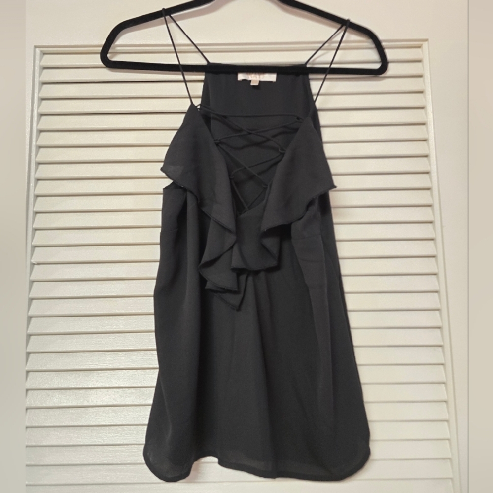 WAYF - Black Strappy Sleeveless Lightweight Ruffle Top With Lining